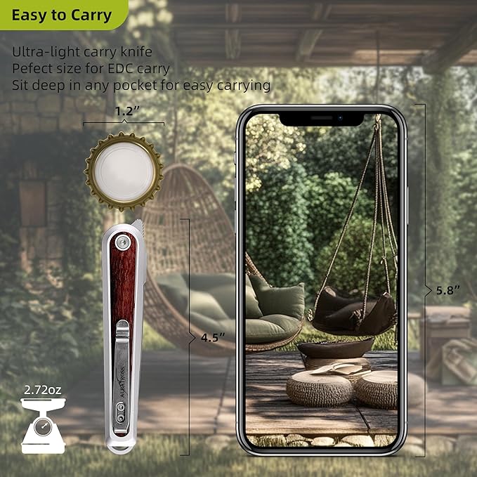 ALBATROSS Refined Choice Men's Women's Folding Pocket Knife 3.3 Satin D2 Blade Silver Aluminum &amp Wood Inlay Reversible Clip Artisan EDC Fathers Day Mothers Day Gifts