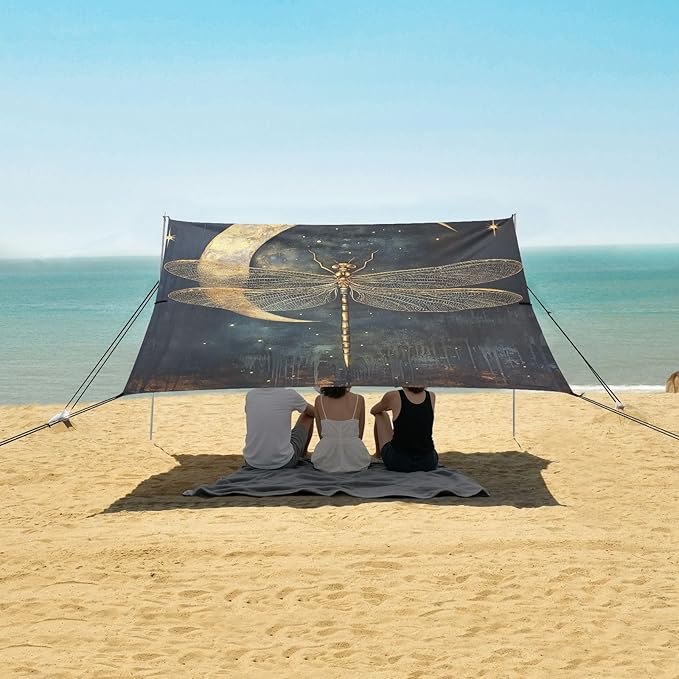 ALAZA Dragonfly Crescent Moon Beach Tent Sun Shelter Portable Canopy Sunshade for Outdoor Camping Picnics Backyard Fun 10x9 ft