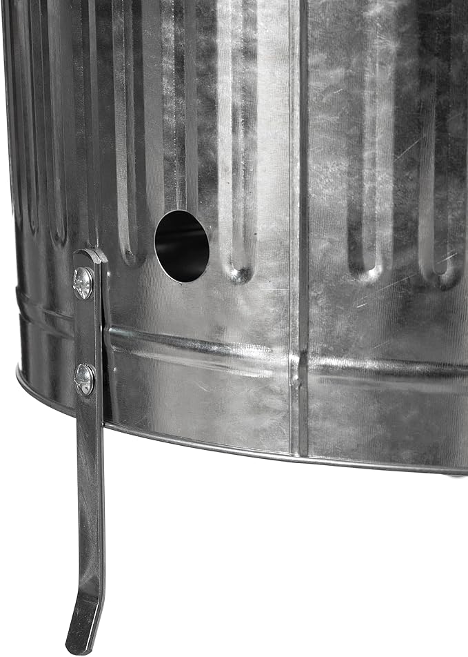 Gardenised 20-Gallon Galvanized Steel Incinerator Can with Lid &amp Vent Holes High-Heat Outdoor Burn Bin for Leaves Paper Yard Waste &amp Garden Debris Silver
