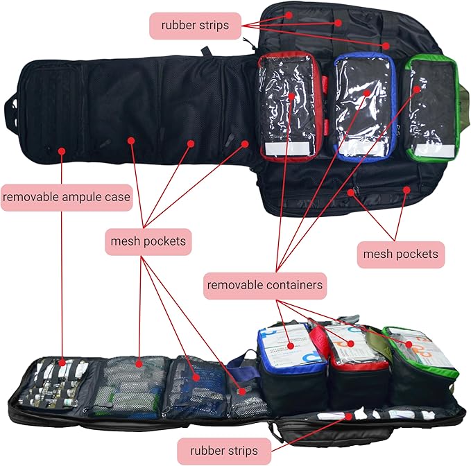 DERBY Tactical Medical Backpack 32L – EMT EMS Trauma Jump Bag with 3 Clear Pouches &amp Ampoule Organizer – Cordura 500D MOLLE First Responder Pack (Empty) – Made in Ukraine Black