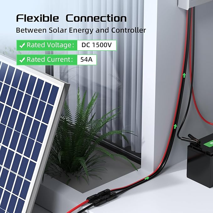 Bateria Power 50 Feet 10AWG Solar Panel Extension Cable 6mm² with Female &amp Male Connectors 10 Gauge Twin Wire Conductor Parallel Solar Wire Adapter for RV Photovoltaic Systems