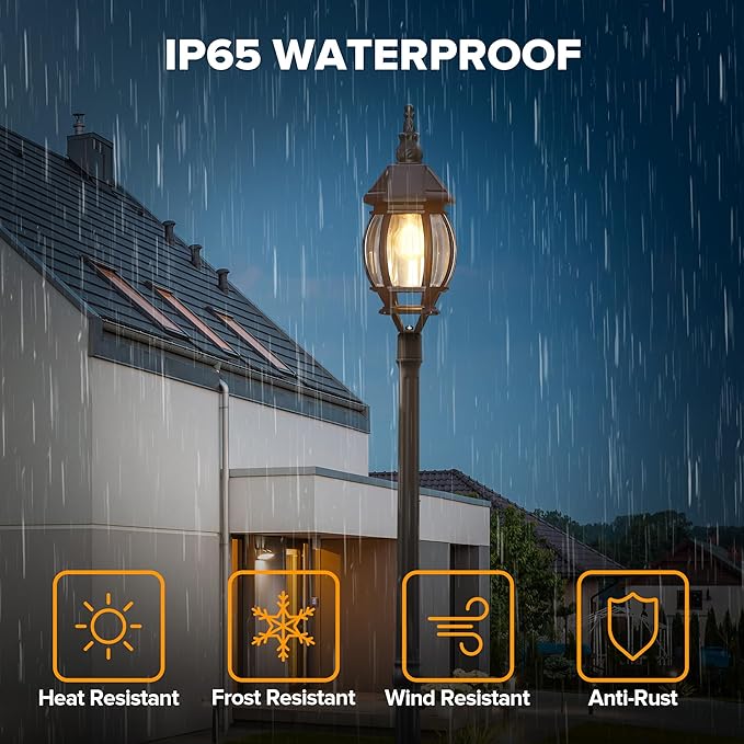 LUTEC Solar Lamp Post Light Dusk to Dawn Waterproof Pole Light with Clear Glass Aluminium Exterior Vintage Black Solar Powered Street Light Fixtures for Garden Driveway Pathway(Bulb Included)
