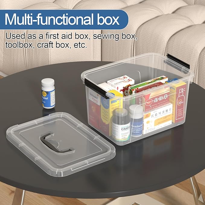 Clear Plastic Storage Containers Bins Boxes with Lids and Handles 10.5 L Clear Storage Latch Box 4 Packs