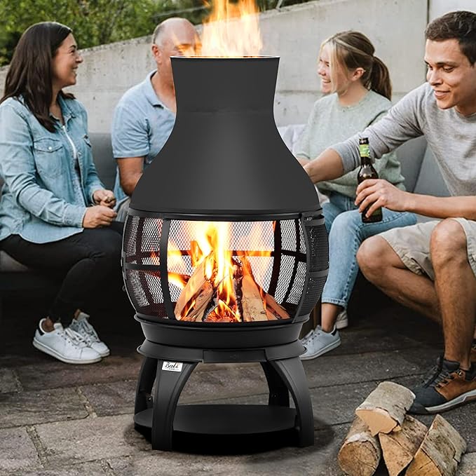 BALI OUTDOORS Fire Pit Wood Burning Chiminea Outside Fireplace Patio Small Firepit Size 17.7 W x 35.6 H Brown-Black