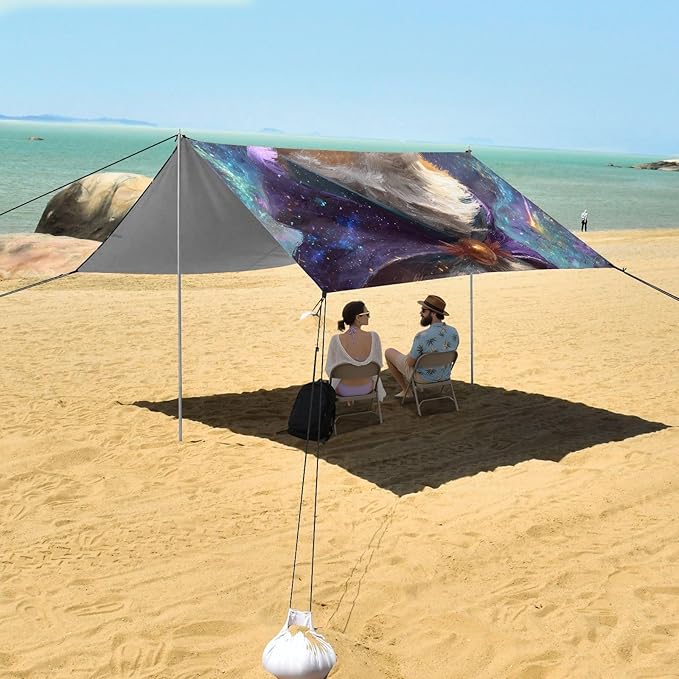 ALAZA Corgi Dog Starry Sky Beach Tent Sun Shelter UPF50+ Protection Beach Shade Canopy w/ 4 Sandbags for Outdoor Camping Fishing Backyard Fun Picnic 10x9 ft