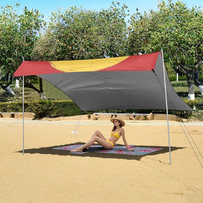 Cowboy4 Stable Beach Tent UPF50+ Protection Waterproof Large Portable Sun Shelter with Sandbags Sand Shovel Poles for Camping Fishing Backyard Fun