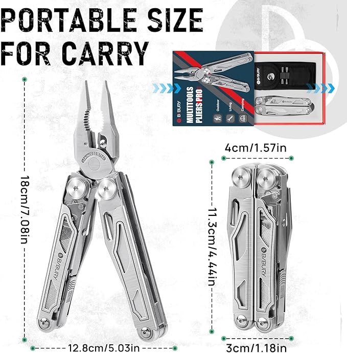 BIBURY Multitool Pliers Pro BI2045 Foldable Multitools with Replaceable Wire Cutters and Saw Stainless Steel Multi Tool w/Upgraded Scissors and Screwdriver Set Ideal for Camping Hiking Survival