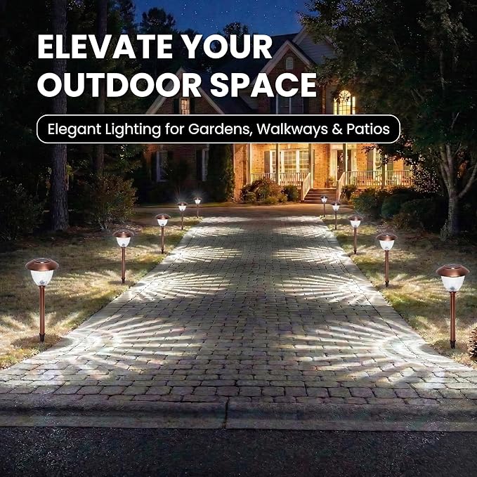 Energizer Driveway Solar Lights - 8 Pack 15 Lumen Outdoor Lights Solar Powered &amp Waterproof with Patterned Glass &amp Metal Finish Easy to Install Weather Resistant Pathway Lights for Decor - Co