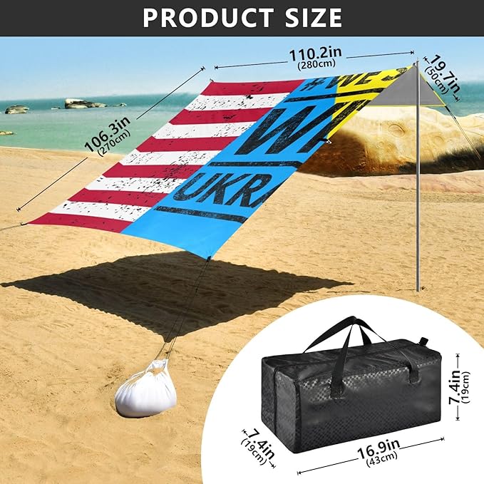 America Ukraine Flag Beach Tent UPF50+ Protection Waterproof Sun Shelter with Carrying Bag for Camping Trips Fishing Backyard Fun or Picnics