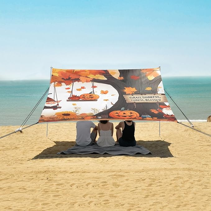 ALAZA Fall Tree Pumpkin Two Gnome Beach Tent Sun Shelter Portable Canopy Sunshade for Outdoor Camping Picnics Backyard Fun 10x9 ft