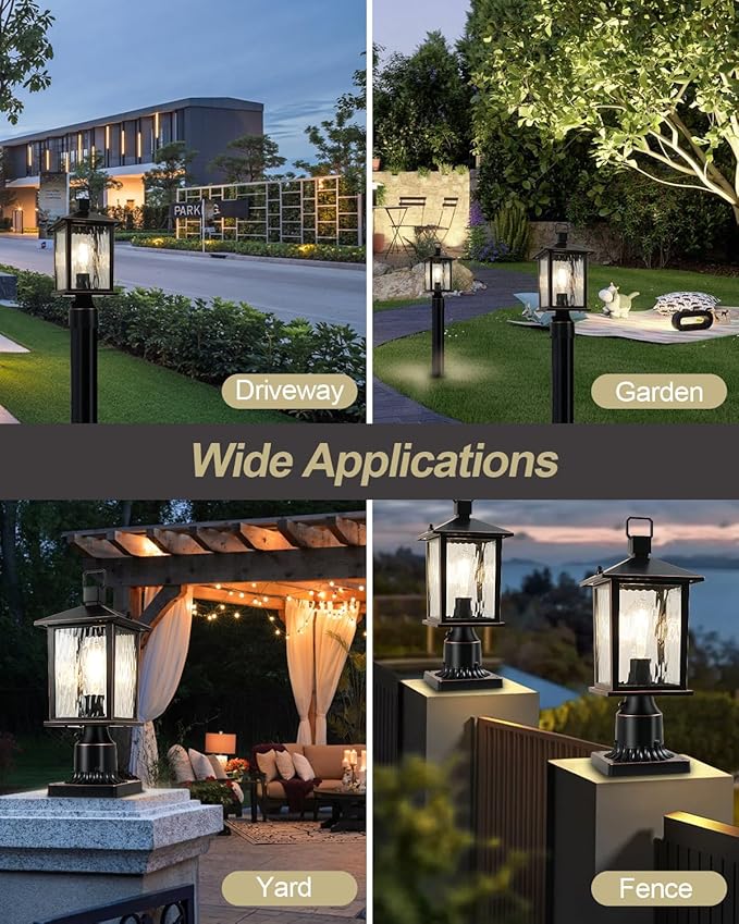 Dusk to Dawn Outdoor Post Light Hardwired Oil-Rubbed Bronze Pole Lantern with Pier Mount Base Water Ripple Glass 17'' Waterproof Lamp Post Light Fixture for Driveway Pathway Yard