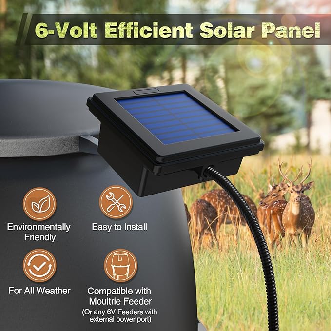 6V Deer Feeder Solar Panel Efficient Solar Panel Charger with 5FT Weatherproof Cable &amp Battery Indicator 6V Compatible with Deer Feeder Timer with Solar Quick Connect Easy to Mount