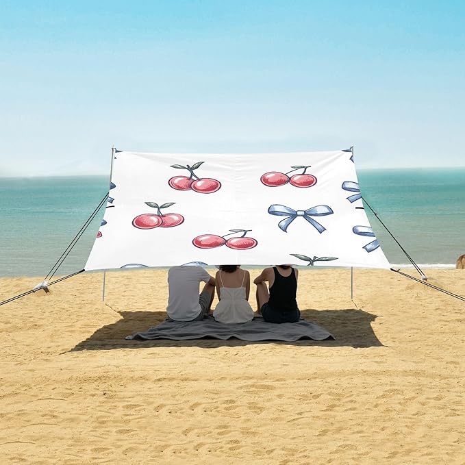ALAZA Cherry Blue Bow Pattern Beach Tent Sun Shelter Portable Canopy Sunshade for Outdoor Camping Picnics Backyard Fun 10x9 ft