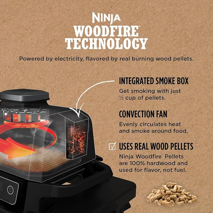 Ninja OG751 Woodfire Pro Outdoor Grill Built-In Thermometer7-in-1 Master GrillBBQ Smoker&amp Outdoor Air Fryer Plus BakeRoastDehydrate &amp BroilWoodfire TechnologyWeather-ResistantGrey XL