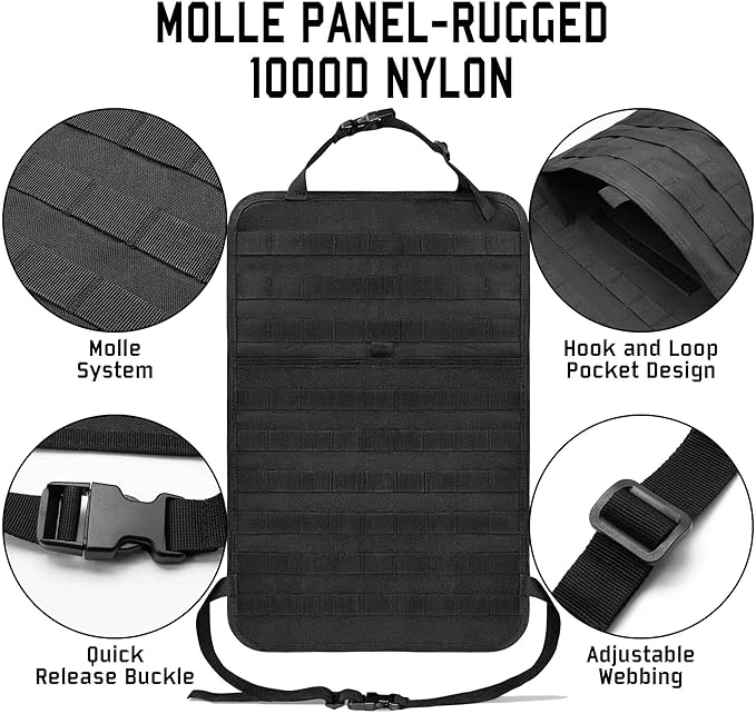 Molle Seat Back Organizer Tactical Seat Covers with Pouches Molle Tactical Vehicle Organizers Panel Car Seat Covers Protector for Truck