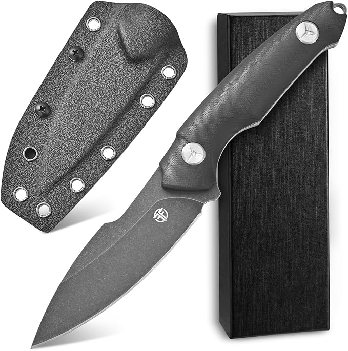 FF110 Fixed Blade Knife K110 Black Stonewashed Steel G10 Handle Full Tang Knife with Kydex Sheath for Outdoor Camping Hunting Working (Black)