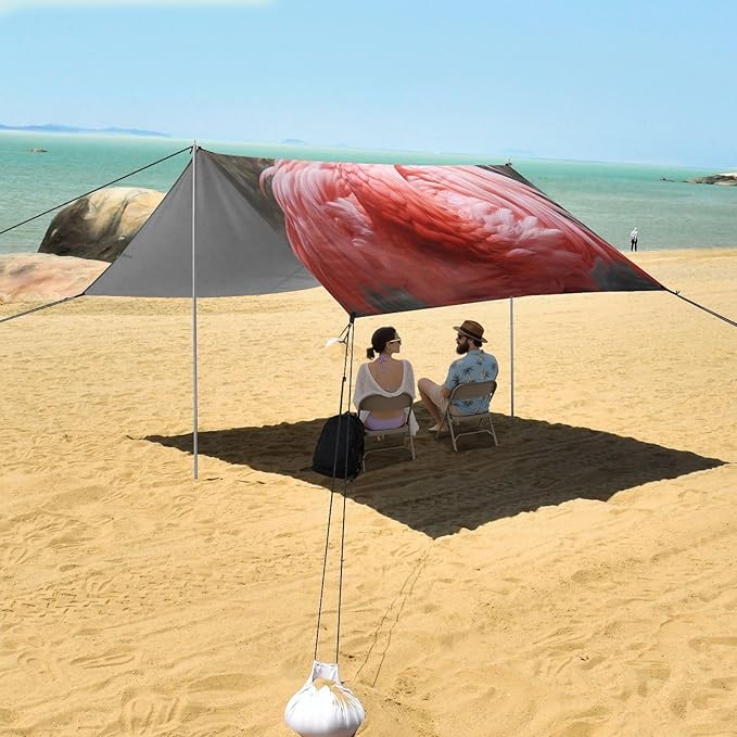 ALAZA Tropic Pink Flamingo Beach Tent Sun Shelter Portable Canopy Sunshade for Outdoor Camping Picnics Backyard Fun 10x9 ft