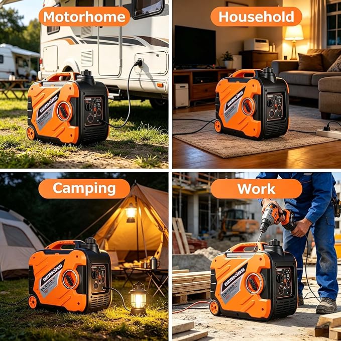 Genkins 4500W Portable Inverter Generator Gas Powered Pure Sine Wave Lightweight Quiet Parallel Capability for Camping RV Home Backup