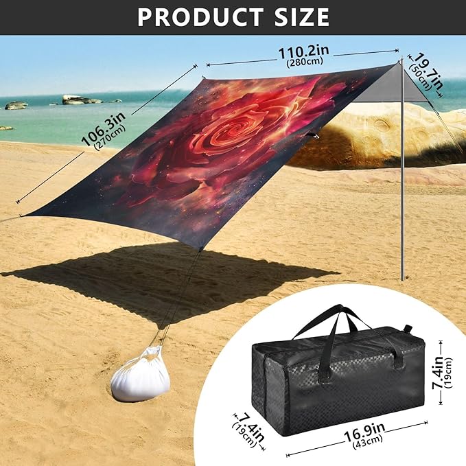 ALAZA Rose Isolated Nebula Beach Tent Sun Shelter Portable Canopy Sunshade for Outdoor Camping Picnics Backyard Fun 10x9 ft