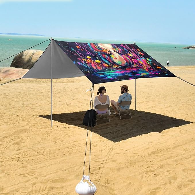 Cute Chipmunk2 Stable Beach Tent UPF50 Water-Resistant Shade Sun Shelter with Sand Shovel Sandbags for Camping Picnics Backyard &amp Fishing