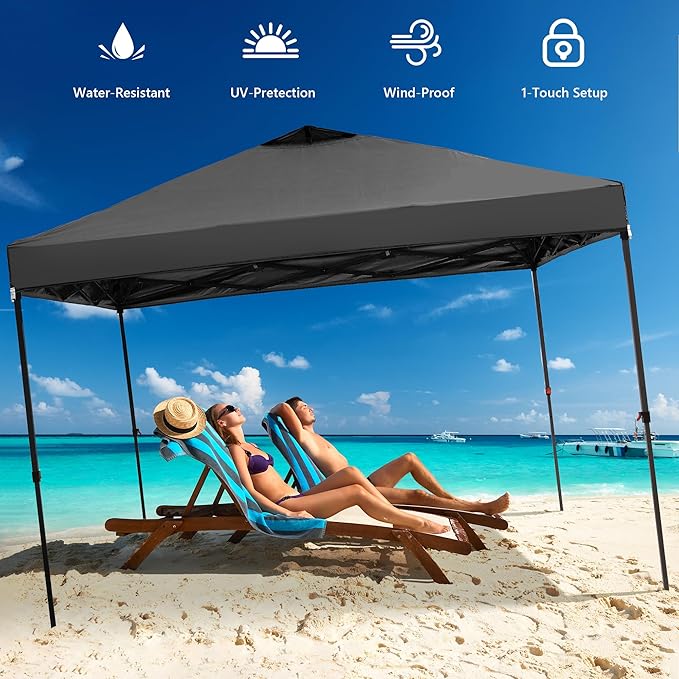 GDY 12x12 Pop Up Canopy Tent with 4 Sidewalls Easy Set up with One Push Lift Gazebo with Wheel Bag and4 SandbagsCarpas for Events PartiesCamping Black.