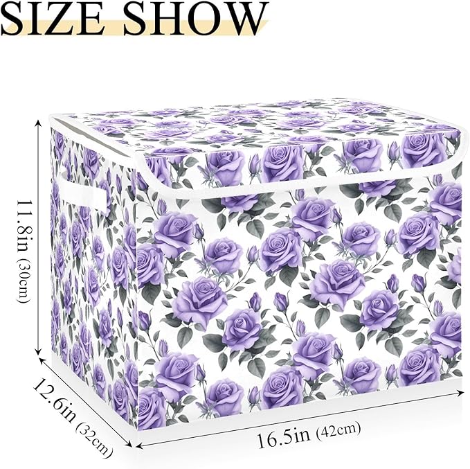 senya Flower Baskets Collapsible Storage Bins with Lids Romantic Purple Roses Storage Boxes Clothes Baskets for Organizing B06D22020