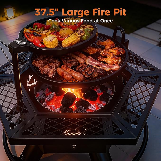 BALI OUTDOORS Fire Pit with BBQ Outdoor Fire Pit for Wood Burning Patio Firepits for Outside with Grill
