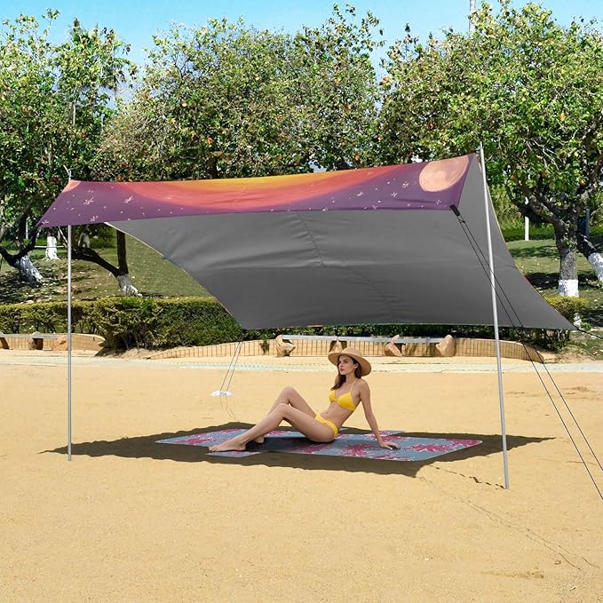 ALAZA Rainbow Llama Floral Beach Tent Sun Shelter Portable Canopy Sunshade for Outdoor Camping Picnics Backyard Fun 10x9 ft