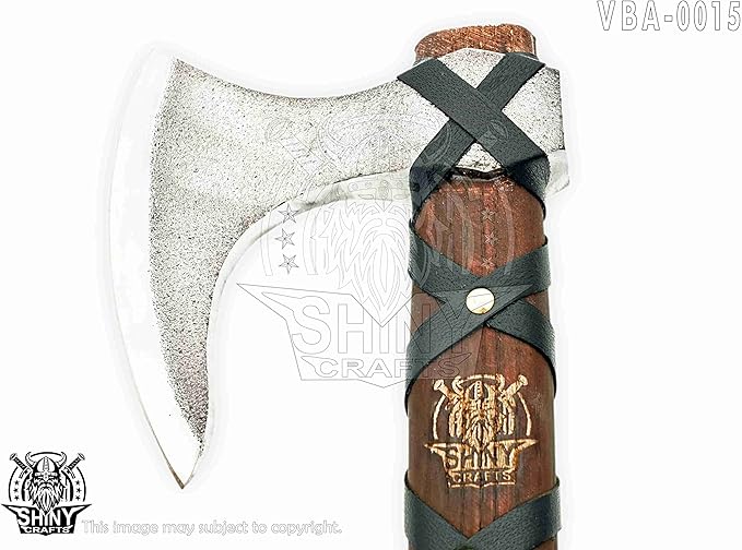 SHINY CRAFTS® Handcrafted Viking Axe – Engraved Nordic Blade with Wooden Handle Unique Gift for Men Collectors Cosplay and Medieval Decor (Brown-SCA-15)