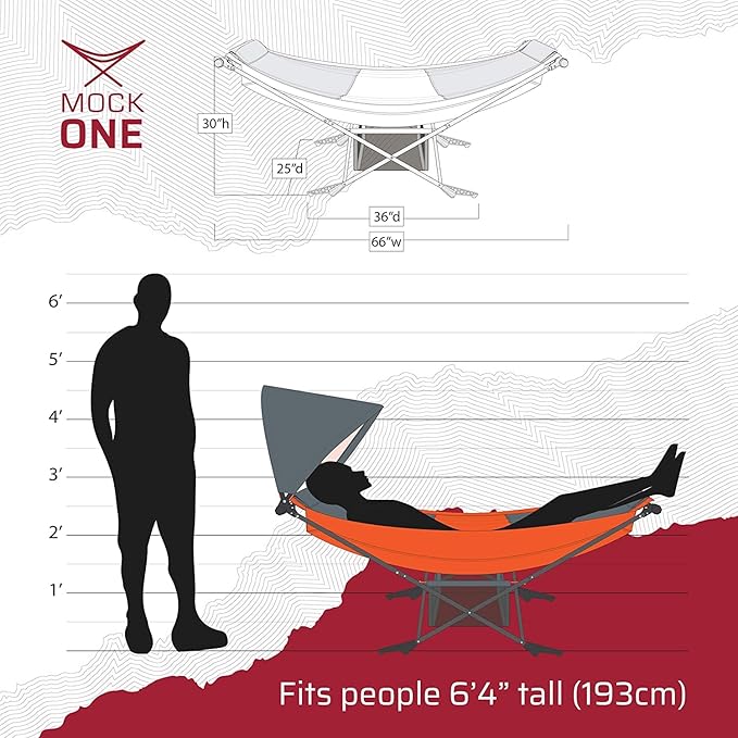 Portable Hammock with Stand World's Best Mock ONE® Hammock Compact Folding Framed Hammock with Adjustable Sunshade Canopy for Park Backyard Garden Camping Hiking Mountaineering Beaches- Orange