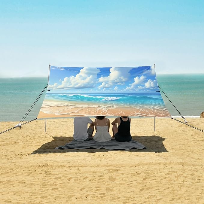 xigua Beach Beach Tent Sun Shelter with Carrying Bag - Silver Coated Oxford Fabric Beach Canopy for Beach Camping Fishing - Includes Windproof Ropes Sandbags &amp Stakes