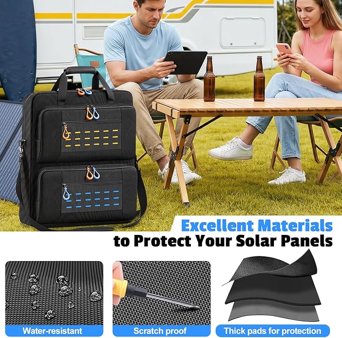 Solar Panel Storage Bag Padded Carrying Case Fits for 2 Panels Water-Resistant Protective Travel Organizer Compatible with Jackery SolarSaga 100W 100X 200W Anker SOLIX ZOUPW