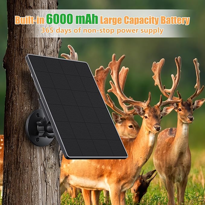 Trail Camera Solar Panel6W Solar Battery Charger Kit 6V/2A 9V/1.5A 12V/1A with 6000mAh Battery for Hunting CameraIP65 Waterproof Hunting Accessory1.7/2.1/1.35mm DC Connectors for Trail Cam