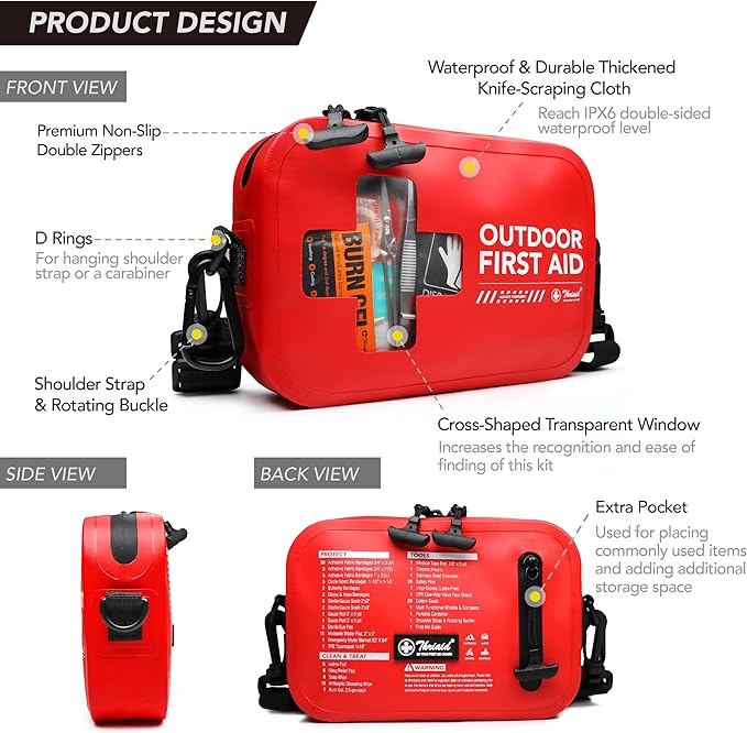 152 PCS Waterproof First Aid Kit Portable Small Boat Dry Bag Bug Out Bags Emergency Medical Kit Ideal for Boating Camping Fishing Kayaking Floating Red