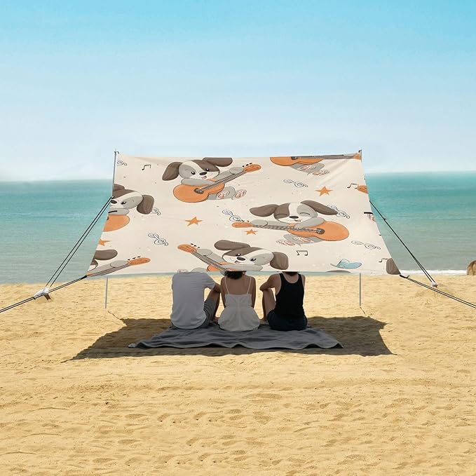 ALAZA Gray Dog Pattern Beach Tent Sun Shelter Portable Canopy Sunshade for Outdoor Camping Picnics Backyard Fun 10x9 ft