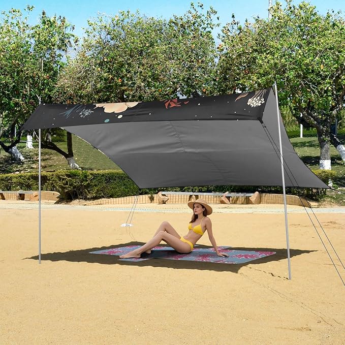 ALAZA White Fox Sleeping with Flower Beach Tent Sun Shelter Portable Canopy Sunshade for Outdoor Camping Picnics Backyard Fun 10x9 ft