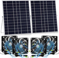 Glooglitter 2 Set 20w Solar Powered Fan Kit for Chicken Coop IP67 Waterproof Dual Solar Greenhouse Fan 3500 RPM High Speed Exhaust Fan with 10ft Cable for Shed Pet House Window Outside Inside