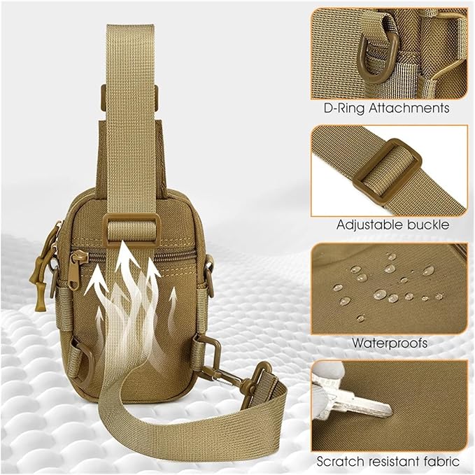Tactical Sling Front Chest Bag Outdoor Water Bottle Pouch Hiking Trekking Phone Crossbody Climbing Shoulder Backpack Fanny Pack(CP)
