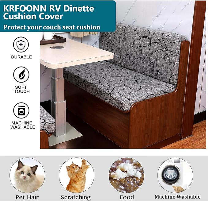 KRFOONN RV Dinette Cushion Covers Stretch Camper Cushions Cover Replacement Couch Cushion Slipcovers Washable Loveseat Slipcovers for Travel Trailer Couch (2 Backrest Cover &amp 2 Bench Cover 11)
