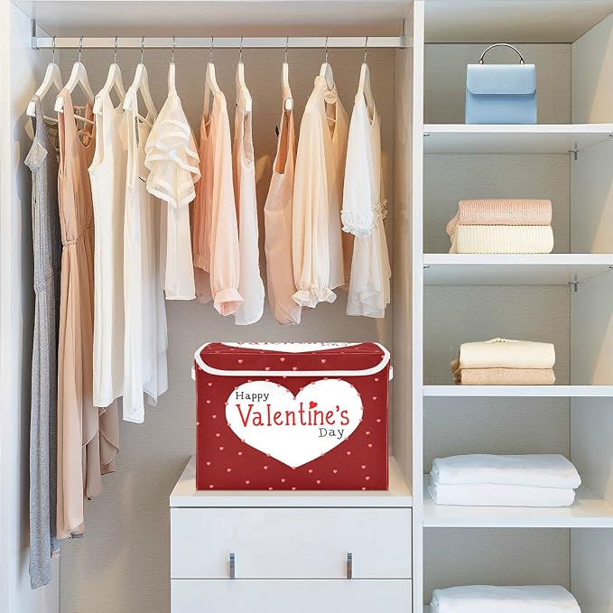 CaTaKu Large Fabric Storage Bins With LidsValentine's Day Hearts Storage Boxes With Handles for Organizing Clothes Collapsible Storage Cube Bins Baskets for Shelves