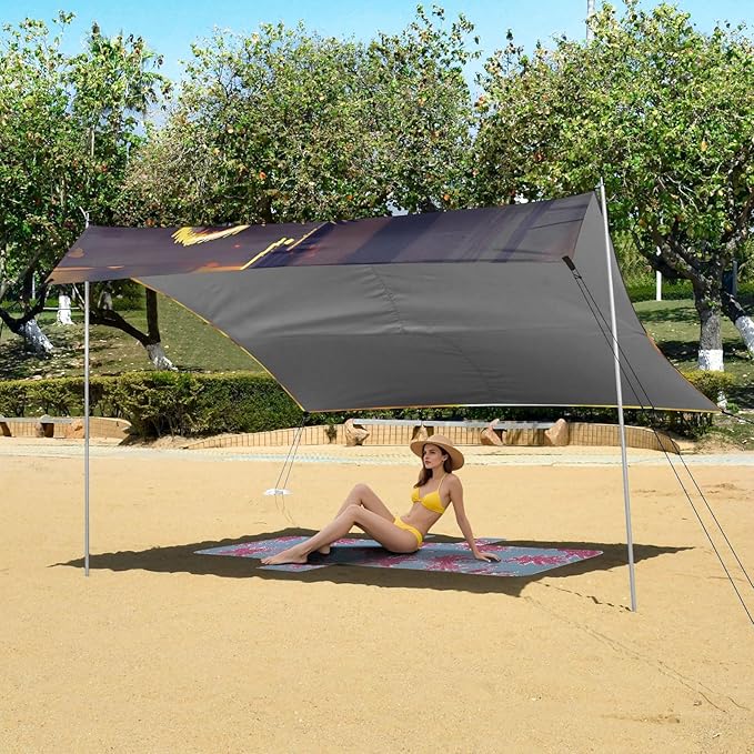 ALAZA Raccoon Cute Animal Beach Tent Sun Shelter UPF50+ Protection Beach Shade Canopy w/ 4 Sandbags for Outdoor Camping Fishing Backyard Fun Picnic 10x9 ft