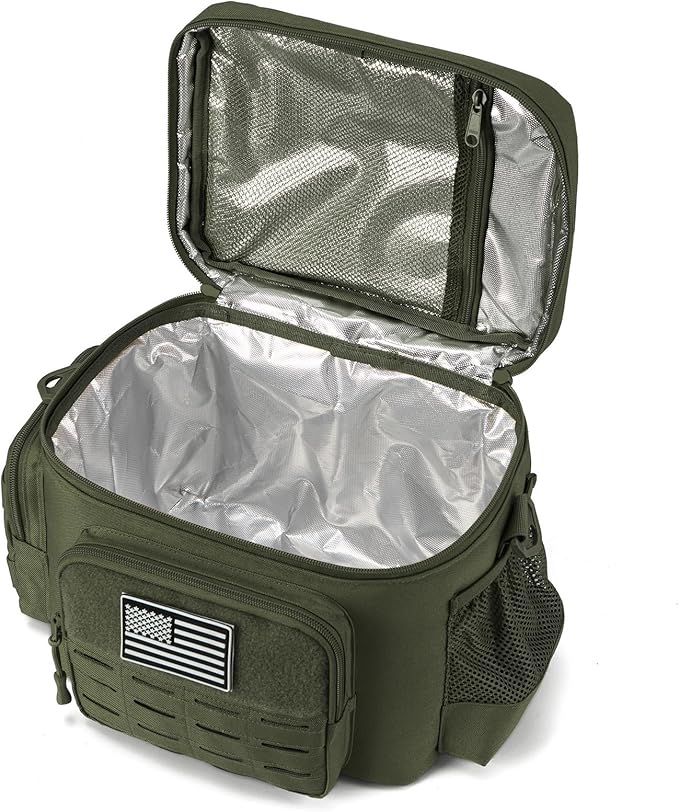 QT&ampQY Tactical Lunch Bag for Mens Military Heavy Duty Lunch Box Work Leakproof Insulated Durable Thermal Cooler Bag for Adult Meal for Office Camping Picnic Pail MOLLE Webbing Army Green