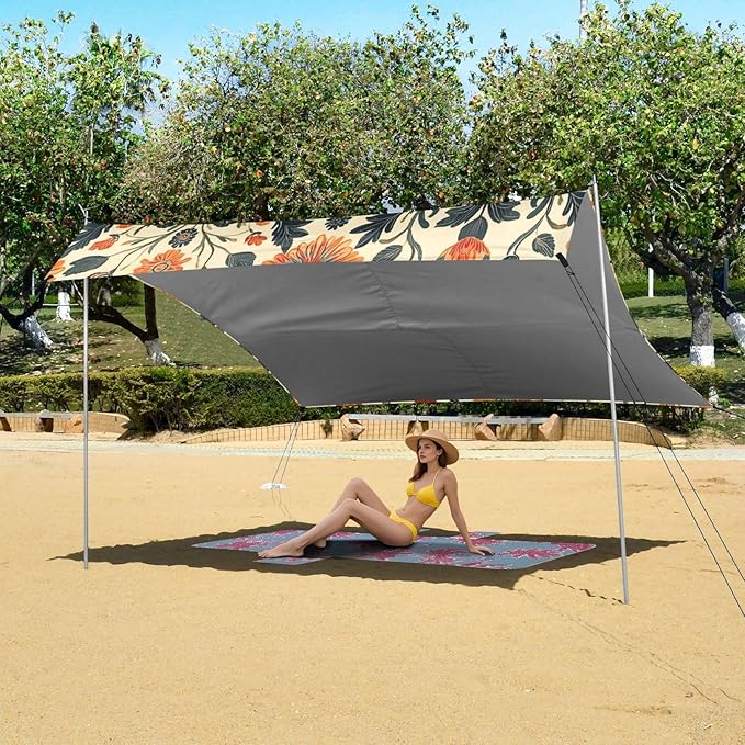 ALAZA Abstrac Ethnic Flower Beach Tent Sun Shelter Portable Canopy Sunshade for Outdoor Camping Picnics Backyard Fun 10x9 ft
