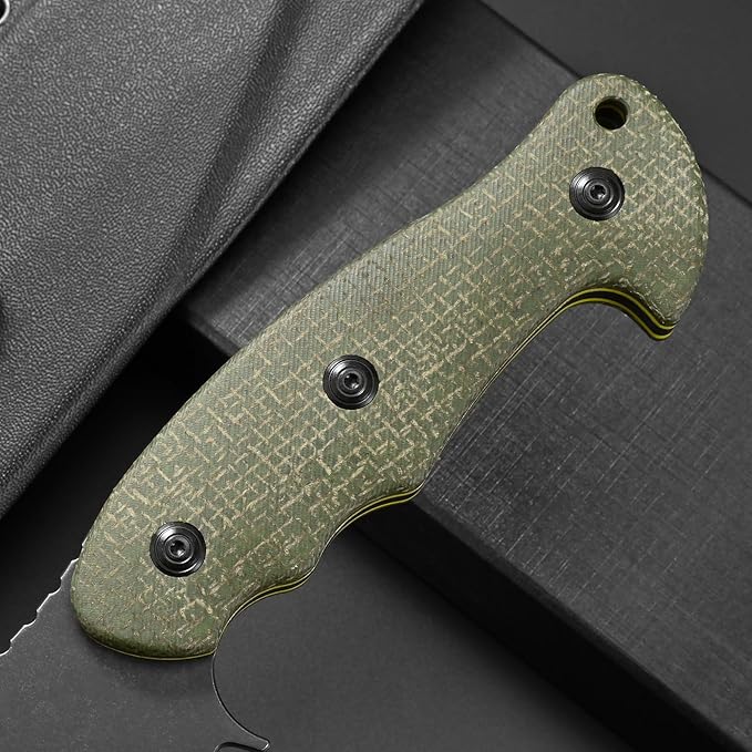 Eafengrow EF159 Fixed Blade Knife AUS-10 Steel Dog Leg shape Blade Micarta Handle Full Tang EDC Tool Straight Knifes for Jungle Camping Hunting Collection(Green)