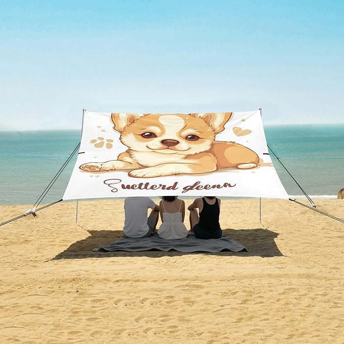 ALAZA Cute Funny Dog Puppy Lettering Quote Sweet Dreams Beach Tent Sun Shelter Portable Canopy Sunshade for Outdoor Camping Picnics Backyard Fun 10x9 ft