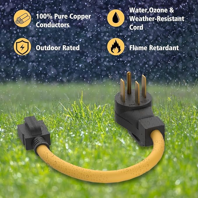 10 AWG Heavy Duty NEMA 14-50p to 6-20R 250 Volt 4-Prong 50 Amp to 20 Amp Adapter T-Blade Compatible with Generator Level 2 EV Charging Wall Socket 10/3 AWG 1FT