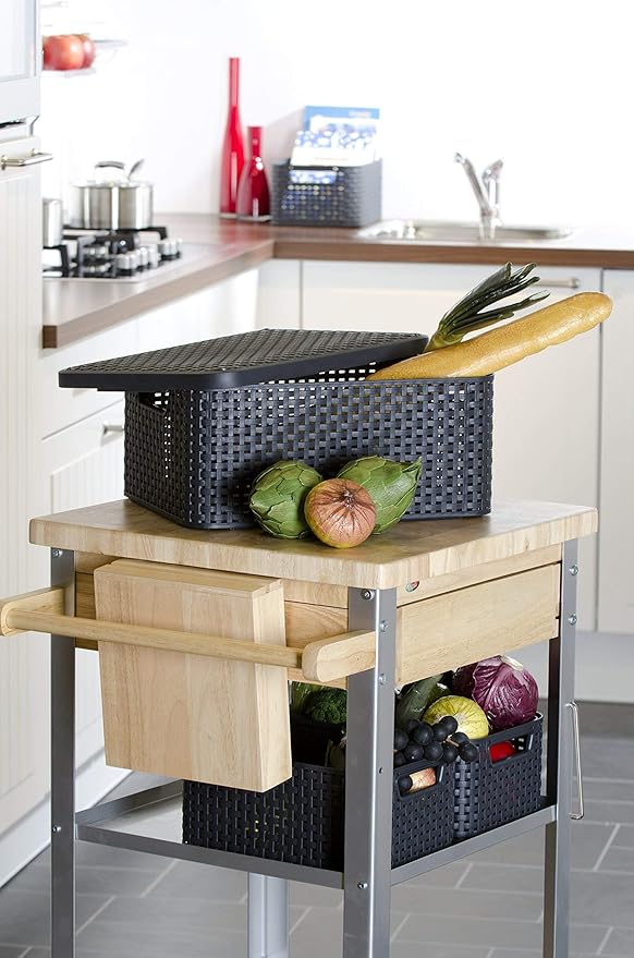 Curver Style 205847 Storage Box Rattan Look Size M with Second-Generation Lid Polypropylene