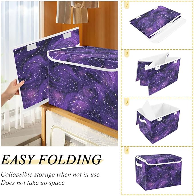 Storage Bins With Lid Stackable Fabric Closet Organizer Clothing Storage Large Boxes For Closet Shelves Bedroom Dark Purple Star Interstellar