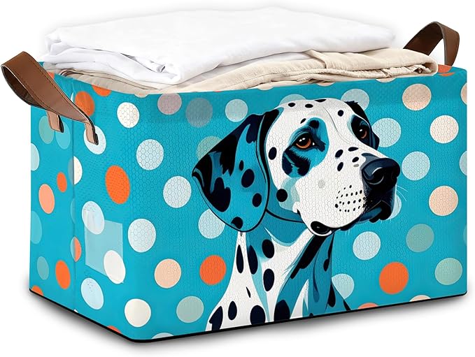 Storage Bin with Handles Blue-Spotted Dog Cute Animal Collapsible Laundry Baskets for Books Laundry - Use in Nursery Closet Organizers and Storage Blanket Basket