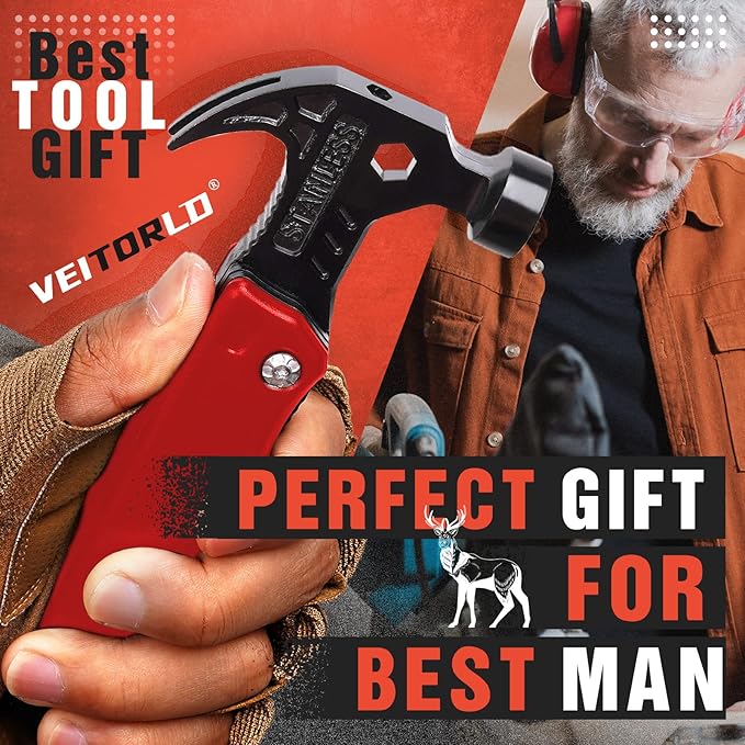 VEITORLD Gifts for Men Women Fathers Day Anniversary Birthday Gifts Ideas for Dad Grandpa Him All in One Tools Hammer Multitool Camping Accessories Survival Gear Unique Fishing Hunting Tools Gifts